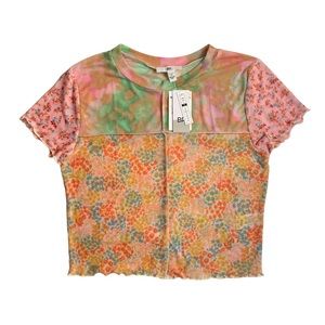 BP. Mesh Patchwork Shirt Sleeve Top Lettuce Edge NWT